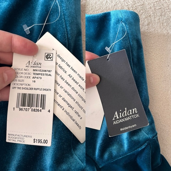 NWT Aidan Mattox Ruffled One Shoulder Velvet Midi Dress 16 Tempesteal - Picture 6 of 13